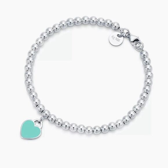 Tiffany & Co. Sterling Silver Return To Blue Enamel Heart Tag Bracelet 6.8” - Picture 3 of 14